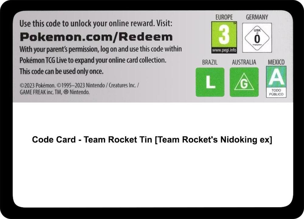 Code Card - Team Rocket Tin [Team Rocket's Nidoking ex]