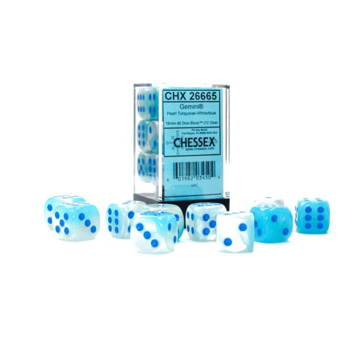 CHX 26665 Gemini 16mm d6 Pearl Turquoise-White/Blue Luminary Block