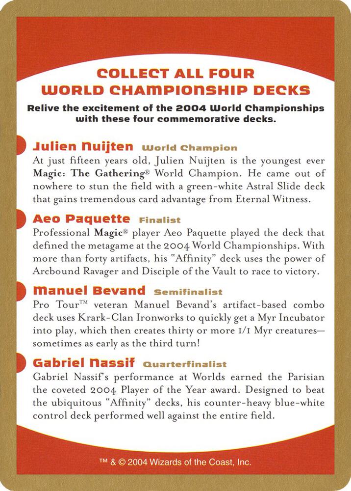 2004 World Championship Advertisement Card